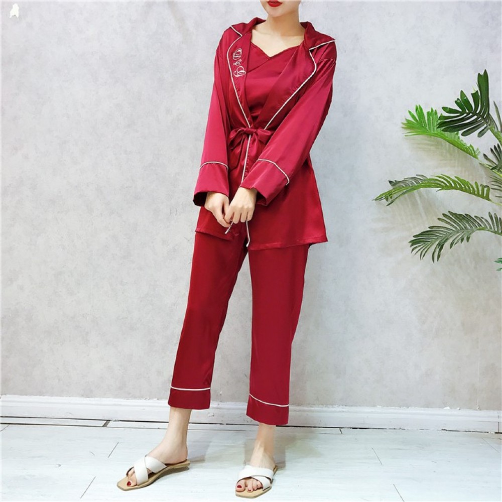 Sleep Wear 3 Piece Suits chiffon silk embroidery Sleep Wear 3 Piece Suits chiffon silk embroidery