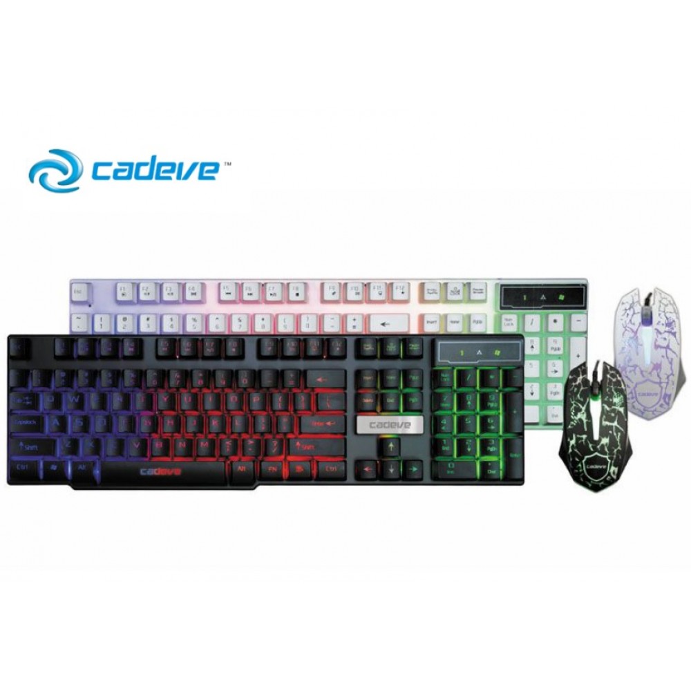 Cadeve Gaming Keyboard Rainbow Backlight RGB with Mouse Combo (White)