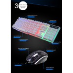 Cadeve Gaming Keyboard Rainbow Backlight RGB with Mouse Combo (White)