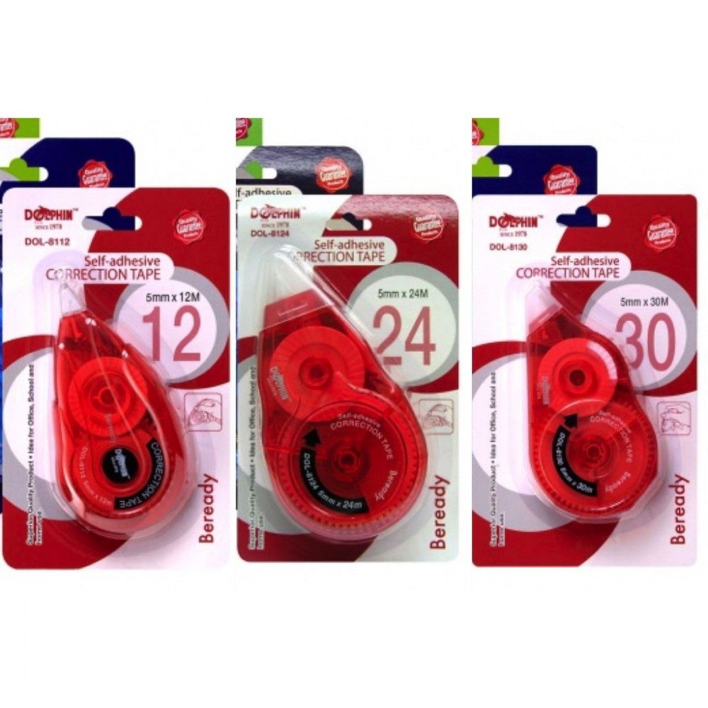 Dolphin Correction Tape 12m / 24m / 30m (DOL - 8112 / 8124 / 8130) Dolphin Correction Tape 12m / 24m / 30m (DOL - 8112 / 8124 / 8130)