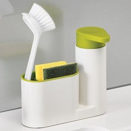 image of 2 in 1 Sink Tidy Sey Press Soap Pump Hand Soap lotion Dispenser Sponge Holder Declutter Kitchen Sink Basin Organizer