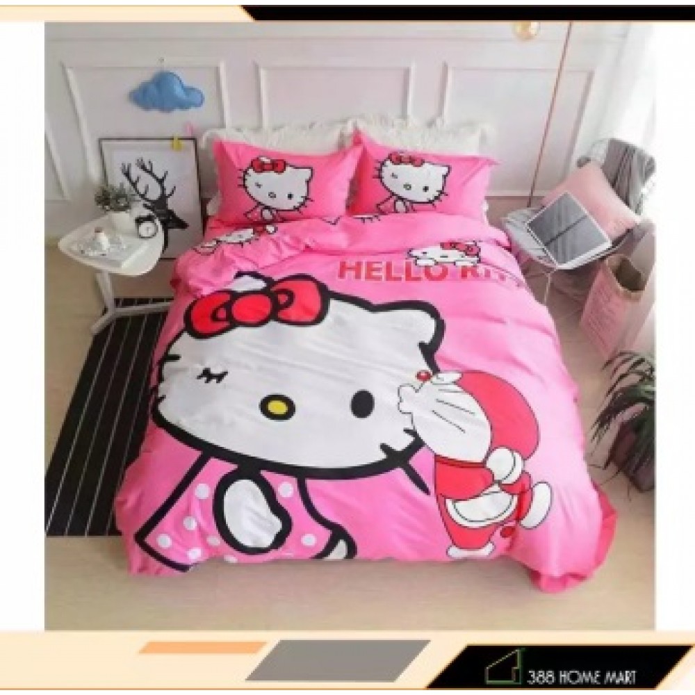 【King Size】5 in 1 Bed Sheet set Doraemon Kiss Hello Kitty Cute Cartoon Design Fitted Bed Sheets ( Quil Cover: 80 x 90 ) 【King Size】5 in 1 Bed Sheet set Doraemon Kiss Hello Kitty Cute Cartoon Design Fitted Bed Sheets ( Quil Cover: 80 x 90 )