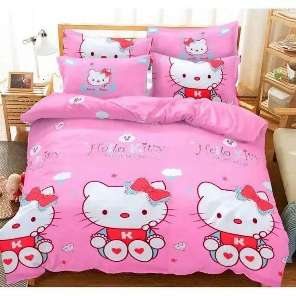 Queen Size 5 In 1 Bed Sheet Set Hello Kitty Love Cute Cartoon