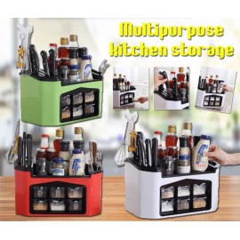 image of 【White - Small】All in One Multifunctional Kitchen Rack Six Grid Condiments Seasoning Storage Box Kitchen Organizer Set