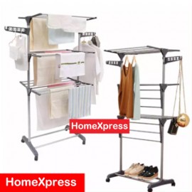 image of 3 Layer Clothes Hanger Drying Rack Portable Foldable Laundry (Grey)