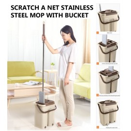 image of Hands Free Wash Stainless Steel Microfiber Lazy Flat Floor Scratch Mop