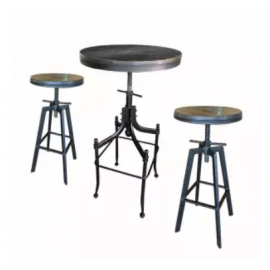 image of ZIGGAMA Vintage Industrial Stlye Bar Set with wooden seat