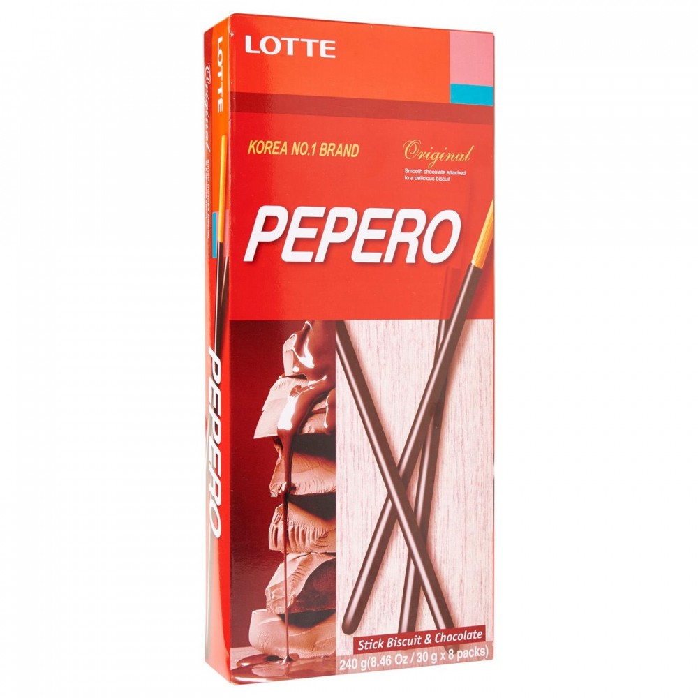Lotte Pepero Stick Biscuit&Chocolate Original Flavor Big Pack (8x30g) 240g - KN35 Lotte Pepero Stick Biscuit&Chocolate Original Flavor Big Pack (8x30g) 240g - KN35