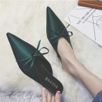 Bow flat-bottomed pointed toe half-slip sandals and slippers