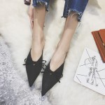 Bow flat-bottomed pointed toe half-slip sandals and slippers