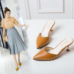 Studded toe cap with stiletto high heel half sandals