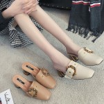 High-heeled toe cap square head half belt buckle one-slip slippers