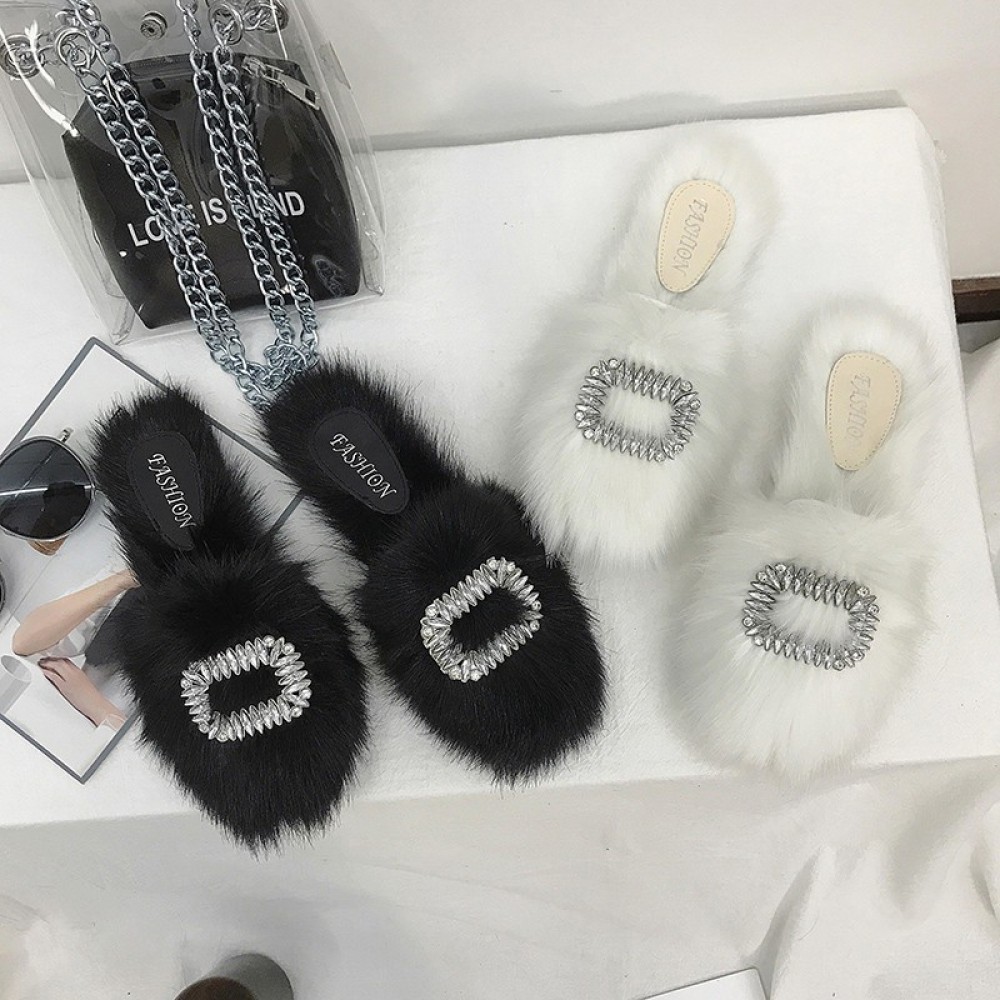 Flat bottom half head hairy sandals and slippers Flat bottom half head hairy sandals and slippers