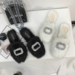 Flat bottom half head hairy sandals and slippers