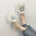 Flat bottom half head hairy sandals and slippers