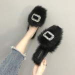 Flat bottom half head hairy sandals and slippers