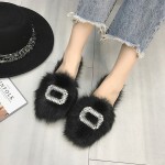Flat bottom half head hairy sandals and slippers