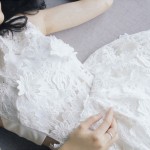 Lace water soluble flower white sexy waist short dress