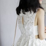 Lace water soluble flower white sexy waist short dress