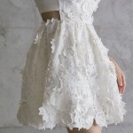 Lace water soluble flower white sexy waist short dress