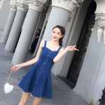 Hong Kong-style slim slimming sleeveless strap denim dress