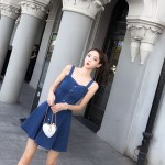 Hong Kong-style slim slimming sleeveless strap denim dress