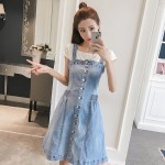 Mid-length sling denim strap dress