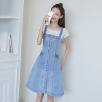 Mid-length sling denim strap dress