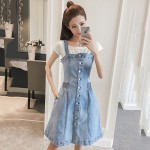 Mid-length sling denim strap dress