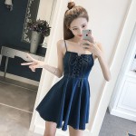 Long Slim Sleeveless Dress in Denim Strap