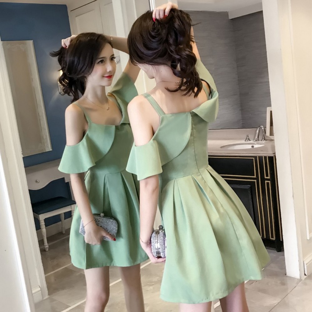Sexy slim chic word shoulder fluffy dress Sexy slim chic word shoulder fluffy dress