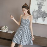 Waist slim strap plaid sleeveless dress