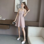 Waist slim strap plaid sleeveless dress