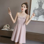 Waist slim strap plaid sleeveless dress