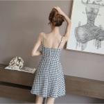 Waist slim strap plaid sleeveless dress