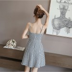 Waist slim strap plaid sleeveless dress