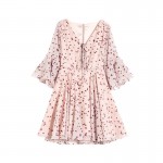 Floral high waist V-neck chiffon dress