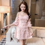 Open back high waist slim sexy sling strapless feather tassel dress