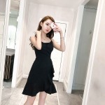 Sexy temperament V-neck ruffled irregular strap dress
