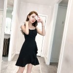 Sexy temperament V-neck ruffled irregular strap dress