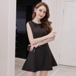 Short A-line slim solid color sleeveless vest chiffon dress