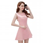 Short A-line slim solid color sleeveless vest chiffon dress