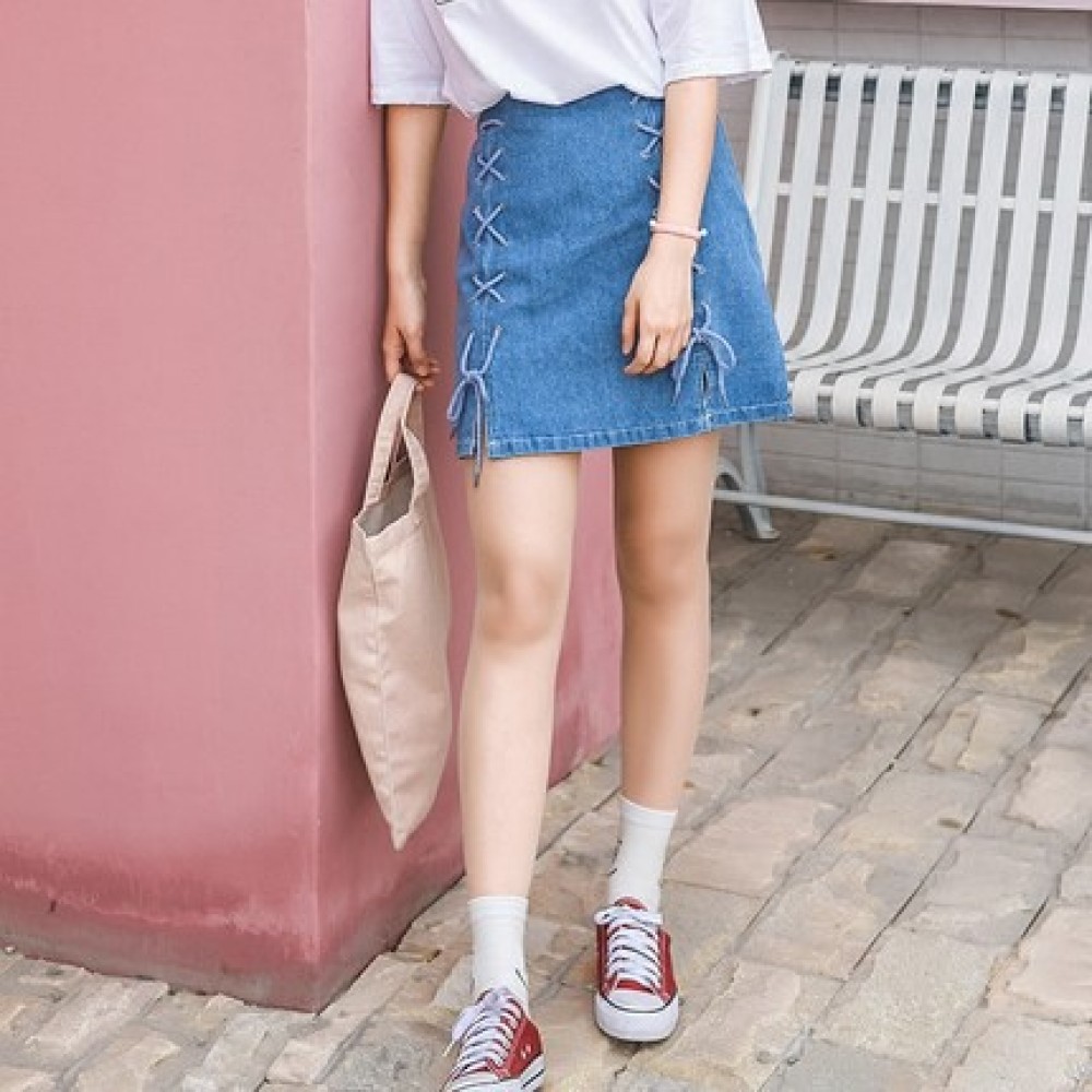 Skgirl port wind personality straps skirt skirt hip A word skirt denim skirt