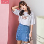 Skgirl port wind personality straps skirt skirt hip A word skirt denim skirt