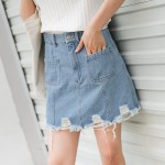 Worn high waist denim a word bag hip skirt