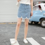 Worn high waist denim a word bag hip skirt