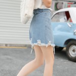 Worn high waist denim a word bag hip skirt