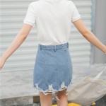 Worn high waist denim a word bag hip skirt