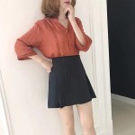 Solid color pleated high waist A word half body short skirt