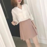 Solid color pleated high waist A word half body short skirt